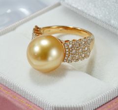 Nhẫn Vàng Thật 18k 1c47 Đính Ngọc Trai Trắng 11-12mm Hạt Tròn Đẹp Grade AAA MADAME HIEN PEARLS V18NT002
