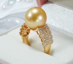Nhẫn Vàng Thật 18k 1c47 Đính Ngọc Trai Trắng 11-12mm Hạt Tròn Đẹp Grade AAA MADAME HIEN PEARLS V18NT002