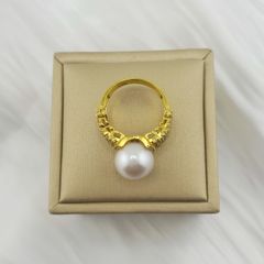 Nhẫn Vàng Thật 18k 1c47 Đính Ngọc Trai Trắng 11-12mm Hạt Tròn Đẹp Grade AAA MADAME HIEN PEARLS V18NT002