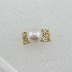 Nhẫn Vàng Thật 18k 1c47 Đính Ngọc Trai Trắng 11-12mm Hạt Tròn Đẹp Grade AAA MADAME HIEN PEARLS V18NT002
