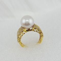 Nhẫn Vàng Thật 18k 1c47 Đính Ngọc Trai Trắng 11-12mm Hạt Tròn Đẹp Grade AAA MADAME HIEN PEARLS V18NT002