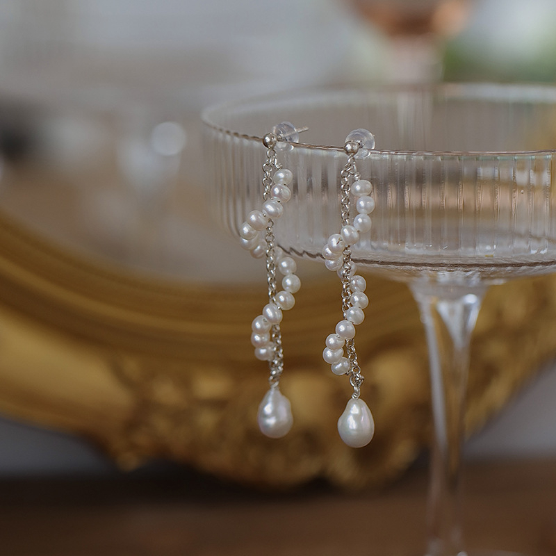 Bông Tai Ngọc Trai Bạc s925 Dây Ngọc Trai Quấn Xoắn Óc Tua Rua Hạt Baroque Điệu Đà MADAME HIEN PEARLS Sang Trọng BTB056