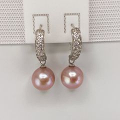 Bông Tai Bạc s925 Mạ Vàng Trắng Italia Đính Ngọc Trai 9-10mm Hạt Tròn Đẹp Hoàn Hảo Grade AAAA BMVBTT005
