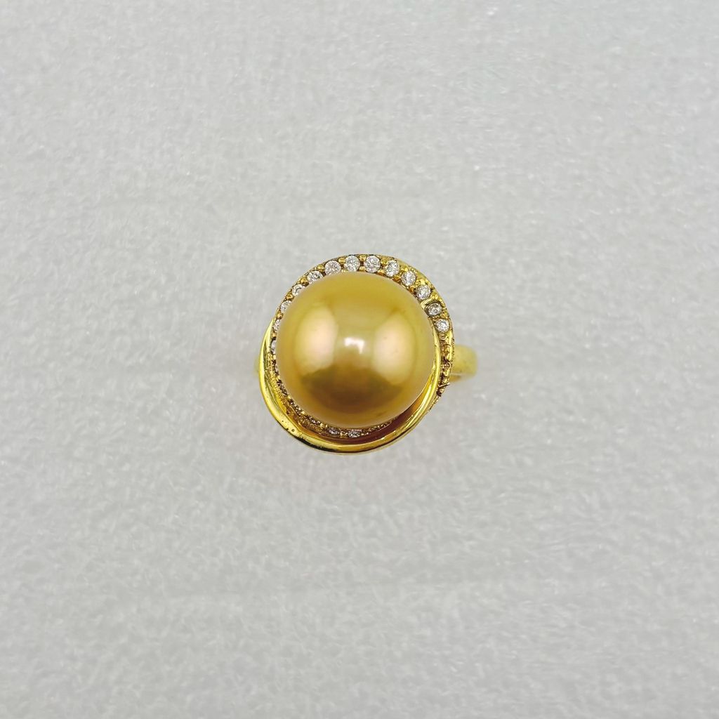 Nhẫn Vàng Thật 10k 1c22 Đính Ngọc Trai Vàng 12-13mm Hạt Tròn Đẹp Grade AAA MADAME HIEN PEARLS V10NT005
