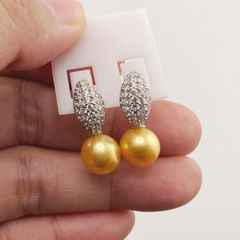 Bông Tai Bạc s925 Mạ Vàng Trắng Italia Đính Ngọc Trai Vàng 9-10mm Hạt Tròn Đẹp Grade AAAA BMVBTT004V