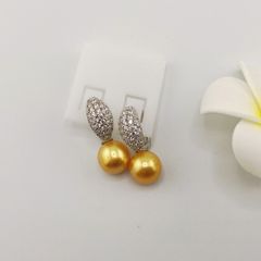 Bông Tai Bạc s925 Mạ Vàng Trắng Italia Đính Ngọc Trai Vàng 9-10mm Hạt Tròn Đẹp Grade AAAA BMVBTT004V