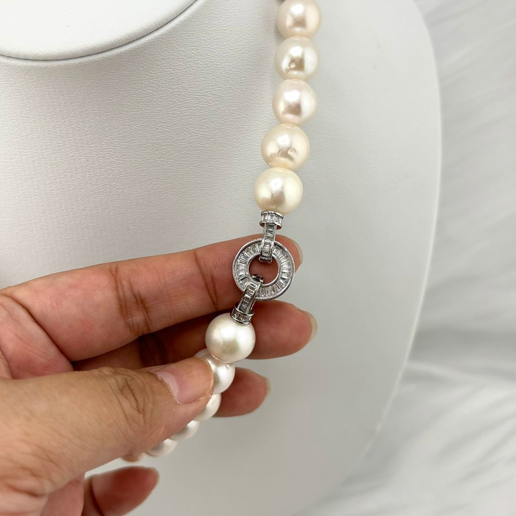 Set Bộ Trang Sức Ngọc Trai Trắng Tròn Tự Nhiên VIP AAA 11-12 mm Khoá Cao Cấp Đính Đá Quý MADAME HIEN PEARLS