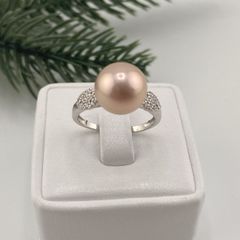 Nhẫn Bạc s925 Mạ Vàng Ý (Vàng Trắng)  Đính Ngọc Trai Tím 10-11mm Hạt Tròn Đẹp Grade AAAA BMVNT002T