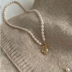 Vòng Cổ Choker Ngọc Trai Hạt Gạo Mặt OT Trái Tim Tua Rua Phong Cách Pháp Lãng Mạn Love Shell Retro MADAME HIEN PEARLS Cho Nữ CG073