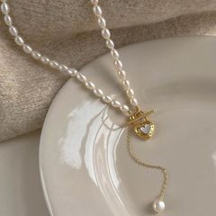Vòng Cổ Choker Ngọc Trai Hạt Gạo Mặt OT Trái Tim Tua Rua Phong Cách Pháp Lãng Mạn Love Shell Retro MADAME HIEN PEARLS Cho Nữ CG073