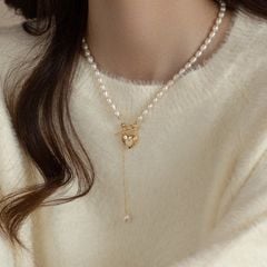 Vòng Cổ Choker Ngọc Trai Hạt Gạo Mặt OT Trái Tim Tua Rua Phong Cách Pháp Lãng Mạn Love Shell Retro MADAME HIEN PEARLS Cho Nữ CG073