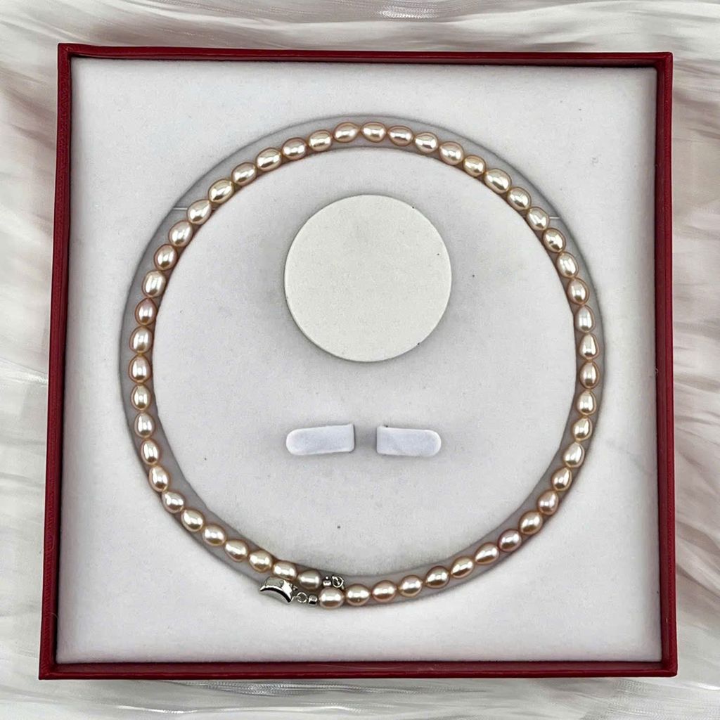 Vòng cổ Ngọc Trai Hạt Gạo Tự Nhiên 7-8mm Độ Bóng Cao AAA MADAME HIEN PEARLS Tách Set SCG004