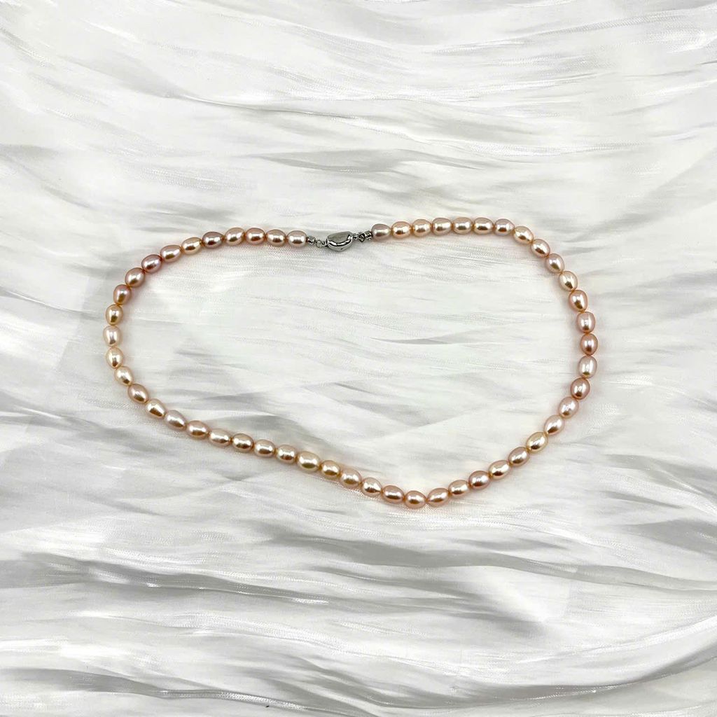 Vòng cổ Ngọc Trai Hạt Gạo Tự Nhiên 7-8mm Độ Bóng Cao AAA MADAME HIEN PEARLS Tách Set SCG004