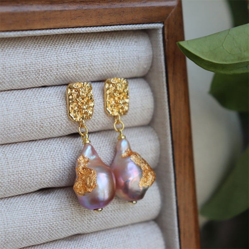 Designer Jewelry Bông Tai Ngọc Trai Baroque Phong Cách Tự Nhiên Thả Mặt Điêu Khắc Hoa Văn Cá Tính Big Roc MADAME HIEN PEARLS BTB118