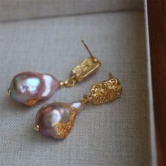 Designer Jewelry Bông Tai Ngọc Trai Baroque Phong Cách Tự Nhiên Thả Mặt Điêu Khắc Hoa Văn Cá Tính Big Roc MADAME HIEN PEARLS BTB118