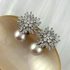 Bông Tai Khung Bạc Ý s925 Mạ Vàng Ý Thật Mặt Hoa Hướng Dương Nở Đính Ngọc Trai Trắng 11mm Hạt Tròn Đẹp Grade AAA MADAME HIEN PEARLS BMVBTT011TRB