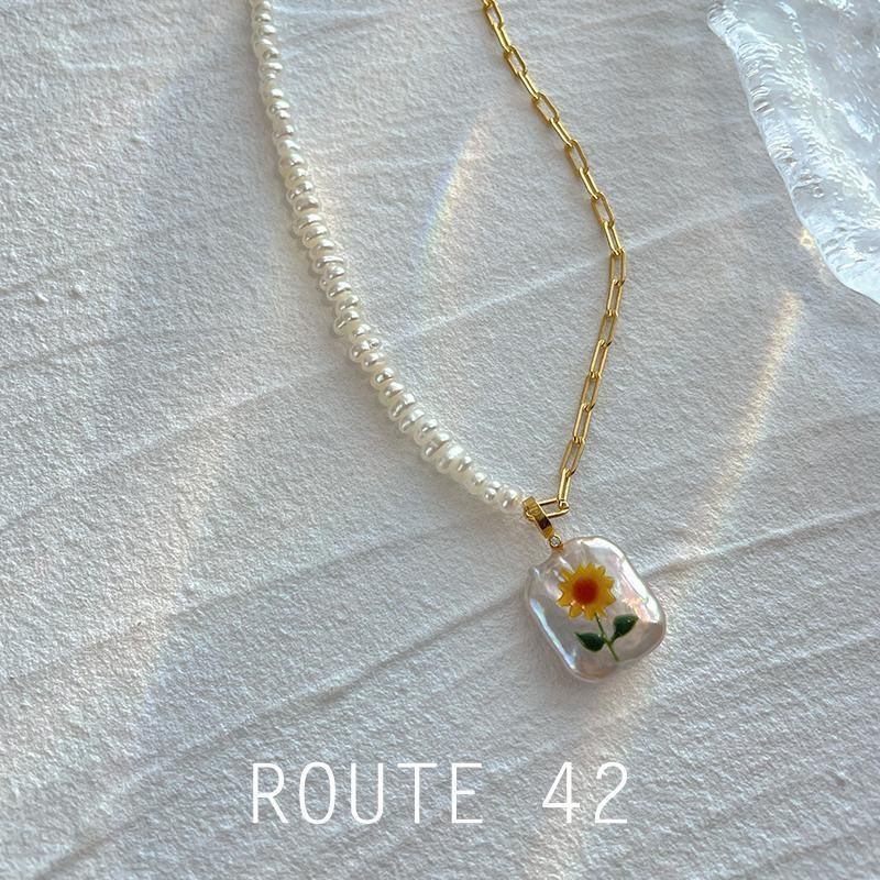 Dây Chuyền Mặt Ngọc Trai Baroque Hình Học Chữ Nhật Tranh Sơn Dầu Hoa Hướng Dương MADAME HIEN PEARLS Cho Nữ MB038