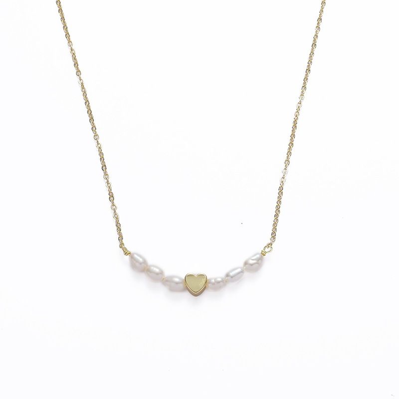 Vòng cổ 6 Hạt Ngọc Trai Phối Cham Trái Tim Bé Xinh MADAME HIEN PEARL Thời Trang MG18