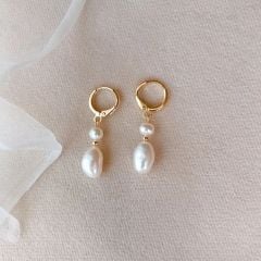 Bông Tai Đính 2 Hạt Ngọc Trai Tự Nhiên To Nhỏ Dáng Giọt Nước Khoá Vòng Tròn Dễ Thương MADAME HIEN PEARLS Cho Nữ BTG047B