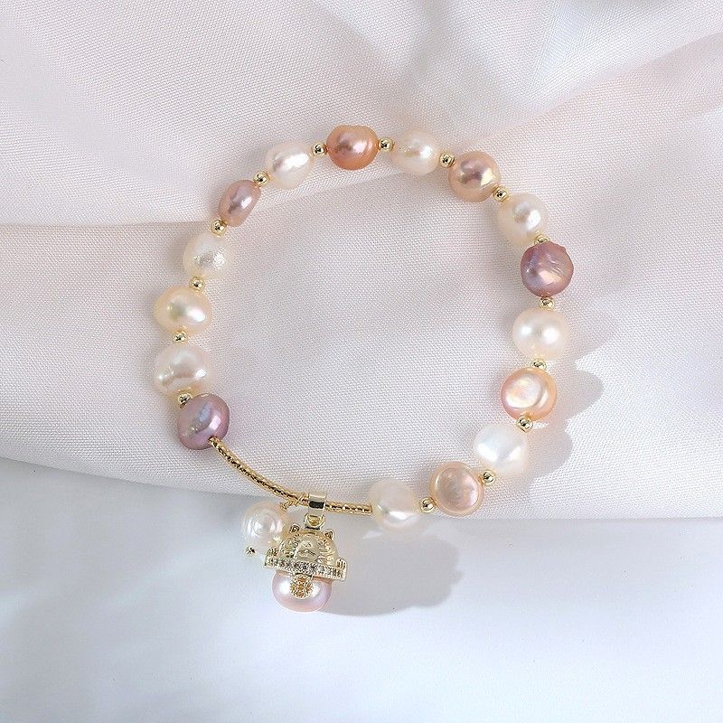 Vòng Tay Hạt Trai Tự Nhiên MADAME HIEN PEARLS Charm Mèo Phong Cách Baroque cá tính đáng yêu VTB005M