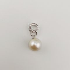 Mặt Dây Chuyền Ngọc Trai 13-14mm AAAA Tròn Hoàn Hảo Khung Bạc s925 Mạ Vàng Ý (Vàng Trắng) BMVMT001TR