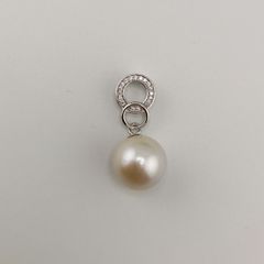 Mặt Dây Chuyền Ngọc Trai 13-14mm AAAA Tròn Hoàn Hảo Khung Bạc s925 Mạ Vàng Ý (Vàng Trắng) BMVMT001TR