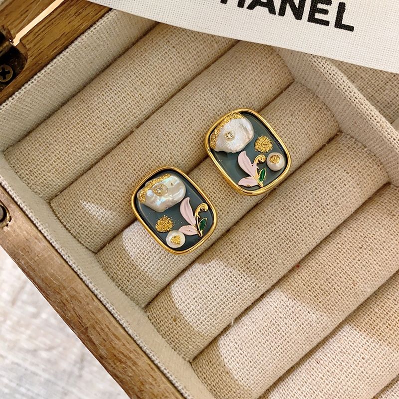 Bông Tai Bạc 925 Tranh Sơn Dầu Nghệ Thuật Đính Ngọc Trai Baroque BTB017