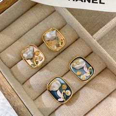 Bông Tai Bạc 925 Tranh Sơn Dầu Nghệ Thuật Đính Ngọc Trai Baroque BTB017