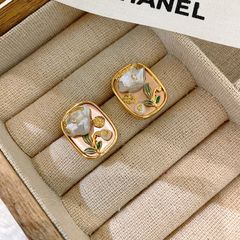 Bông Tai Bạc 925 Tranh Sơn Dầu Nghệ Thuật Đính Ngọc Trai Baroque BTB017