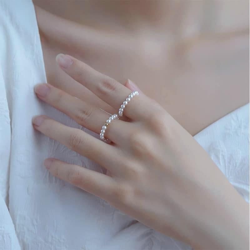 Nhẫn Chuỗi Ngọc Trai Tự Nhiên Tí Hon 3-4mm đáng yêu MADAME HIEN PEARLS Cho Nữ NT008