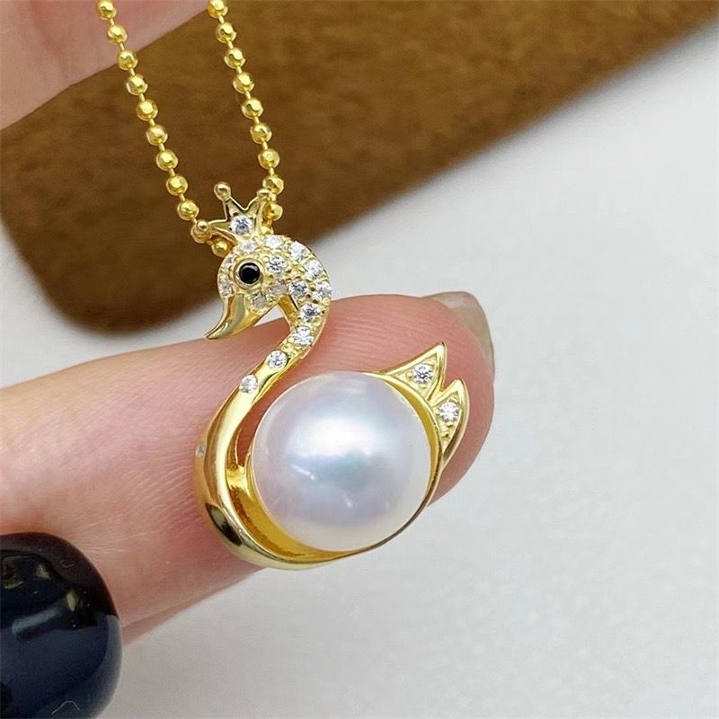 Vòng cổ Bạc 925 Mặt Hình Thiên Nga Ngọt Ngào Dễ Thương Ngọc trai tự nhiên MN011