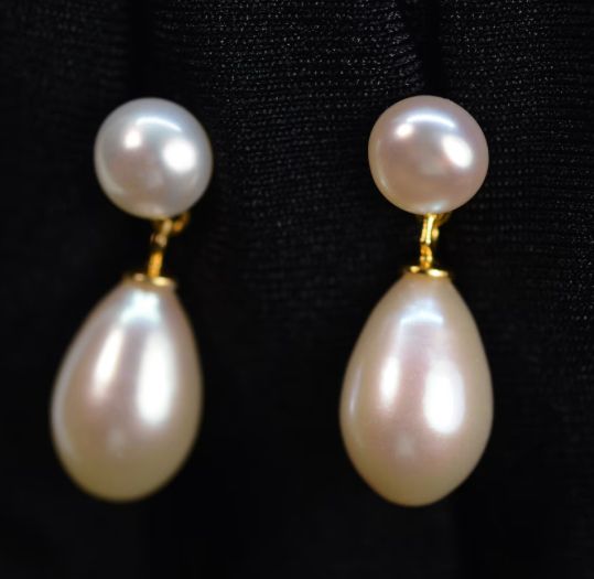 Bông Tai Bạc 925 Mạ vàng Đính Ngọc Trai Giọt Nước Thời Trang Cho Nữ BTG033TR