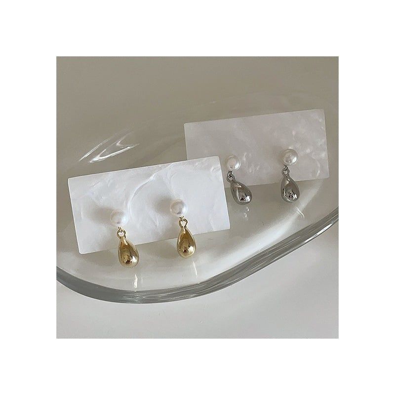 Bông Tai Kim Bạc 925 Đính Ngọc Trai Tự Nhiên Giọt Nước Phong cách Pháp sang trọng BTN083