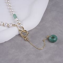 Vòng Cổ Dây Chuyền Phối Ngọc Bích Khoá Tua Rua Dài Đính Đồng Tiền Cẩm Thạch Hotan Jade Sang Trọng MADAME HIEN PEARLS Cho Nữ CT069