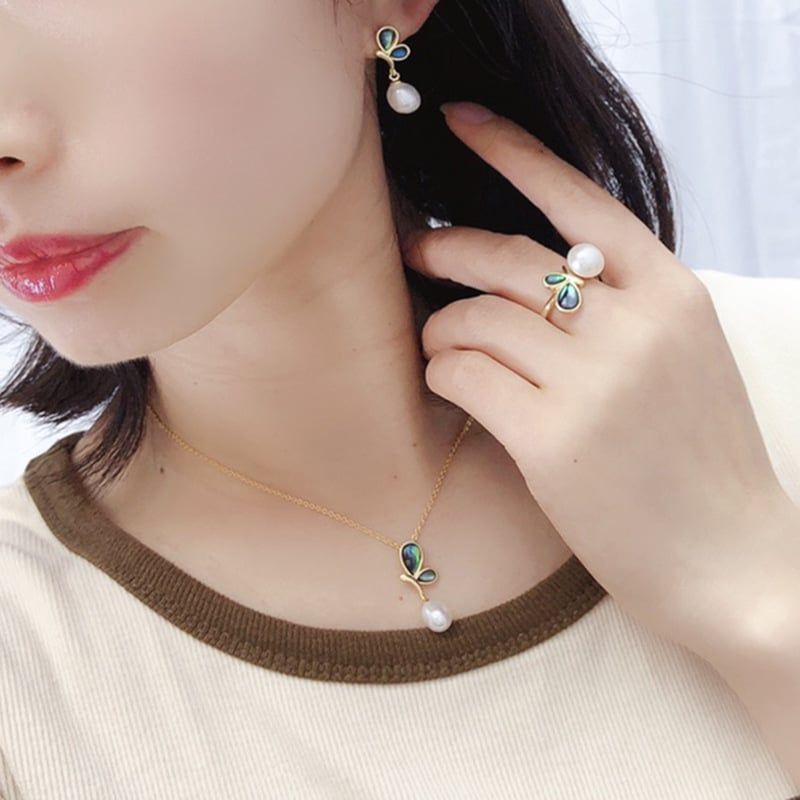 Bộ Set Ngọc Trai Dây chuyền + Nhẫn + Bông Tai Dáng Bướm Bay Thời trang SPS008