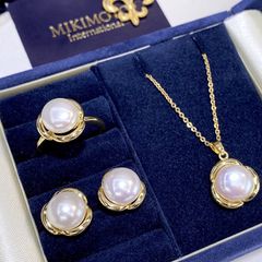 Bộ Set Ngọc Trai Dây chuyền + Nhẫn + Bông Tai Dáng Hoa 3 Cánh đáng yêu SPS021