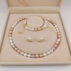 Bộ Set Ngọc Trai Tứ Quý hạt xoài 9-10mm (dây cổ, vòng tay, bông tai) SPS011M