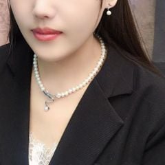 Bộ Set Ngọc Trai Vòng cổ và Vòng Tay Trắng Tự Nhiên Mặt Uốn Dáng Rắn MADAME HIEN PEARLS SCT039