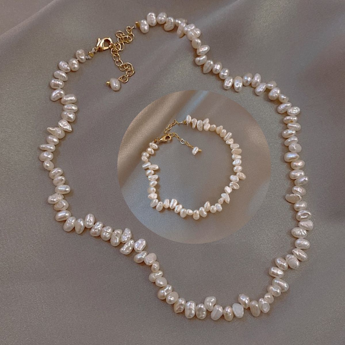 Bộ Vòng Cổ và Vòng Tay Ngọc Trai Baroque Phong Cách Keshi Sang Trọng MADAME HIEN PEARLS Unisex Nam Nữ SCB006