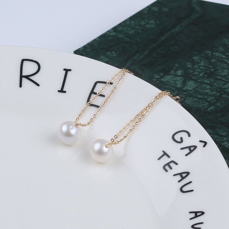 Bông Tai Bạc 925 Dáng Dài Tua Rua 1 Hạt Ngọc Trai Tròn 6-8mm Nữ Tính MADAME HIEN PEARLS Cho Nữ BTT045