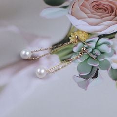 Bông Tai Bạc 925 Dáng Dài Tua Rua 1 Hạt Ngọc Trai Tròn 6-8mm Nữ Tính MADAME HIEN PEARLS Cho Nữ BTT045