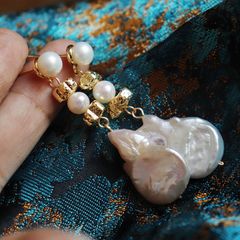 Bông tai Bạc 925 Đính Ngọc trai Baroque tự nhiên Phong Cách Cá Tính BTB028