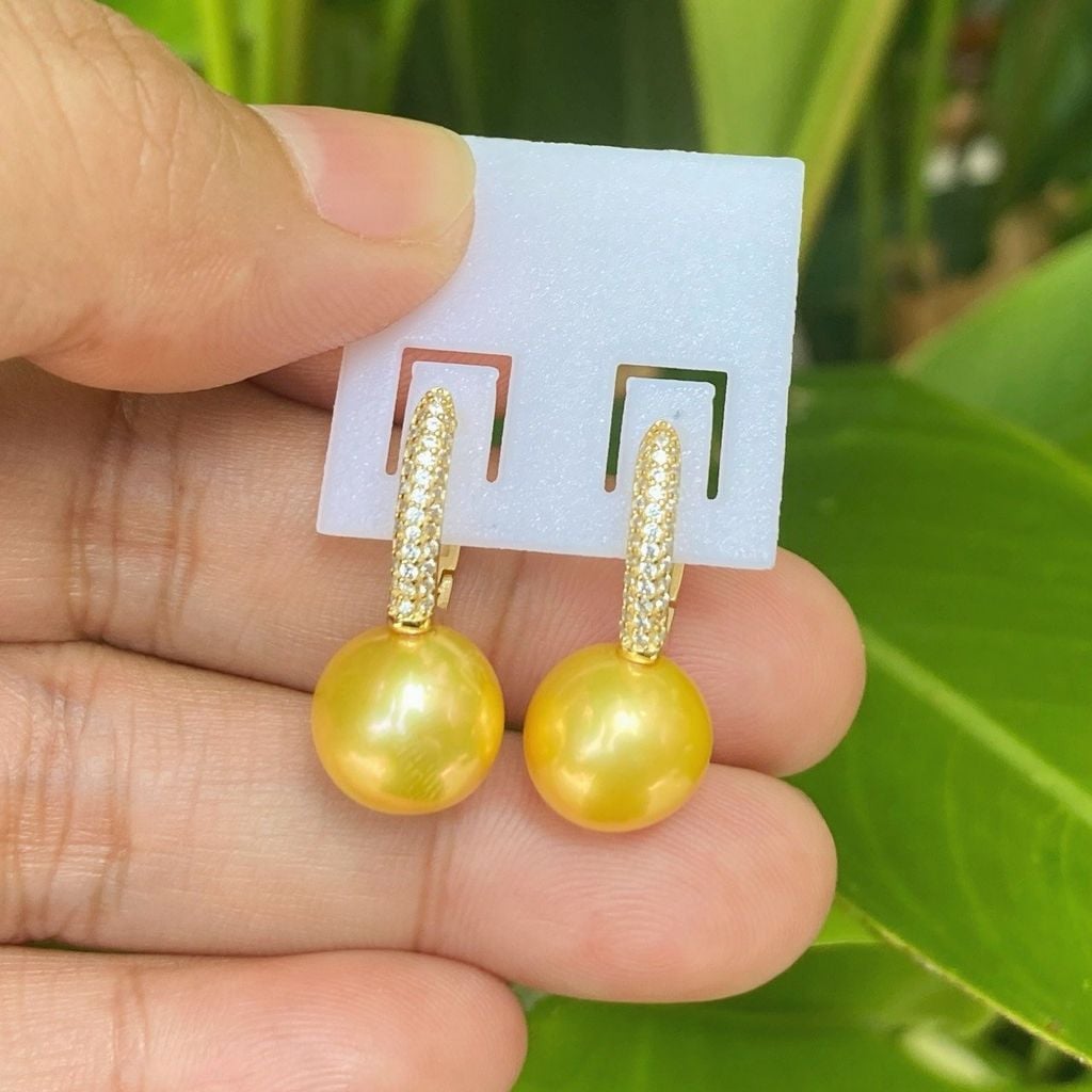 Bông Tai Bạc Ý s925 Mạ Vàng Thật 18K Đính Ngọc Trai 10-11mm Grade AAAA Hạt Tròn Đẹp Hoàn Hảo BMVBTT006V