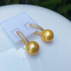 Bông Tai Bạc Ý s925 Mạ Vàng Thật 18K Đính Ngọc Trai 10-11mm Grade AAAA Hạt Tròn Đẹp Hoàn Hảo BMVBTT006V