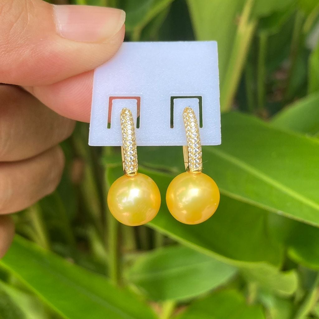 Bông Tai Bạc Ý s925 Mạ Vàng Thật 18K Đính Ngọc Trai 10-11mm Grade AAAA Hạt Tròn Đẹp Hoàn Hảo BMVBTT006V