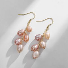 Khuyên Tai Chuỗi 5 Hạt Nho Đính Hạt Ngọc Trai Giọt Nước Madame Hien Pearls BTG027