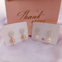 Bông Tai Ngọc Trai Giọt Nước Vòng Đá Hoa Tròn MADAME HIEN PEARLS Bạc Ta BTG006