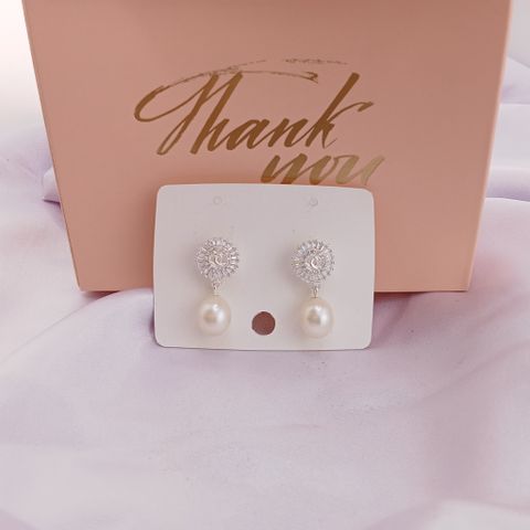 Bông Tai Ngọc Trai Giọt Nước Vòng Đá Hoa Tròn MADAME HIEN PEARLS Bạc Ta BTG006