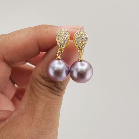 Bông Tai Bạc s925 Mạ Vàng Thật 18K Đính Ngọc Trai 11-12mm Hạt Tròn Đẹp Grade AAA MADAME HIEN PEARLS BMVBTT001T
