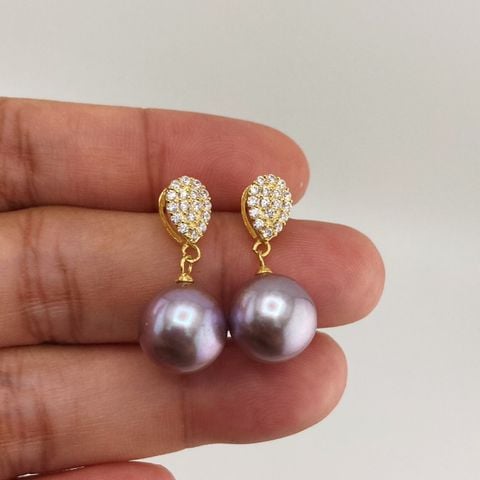 Bông Tai Bạc s925 Mạ Vàng Thật 18K Đính Ngọc Trai 11-12mm Hạt Tròn Đẹp Grade AAA MADAME HIEN PEARLS BMVBTT001T